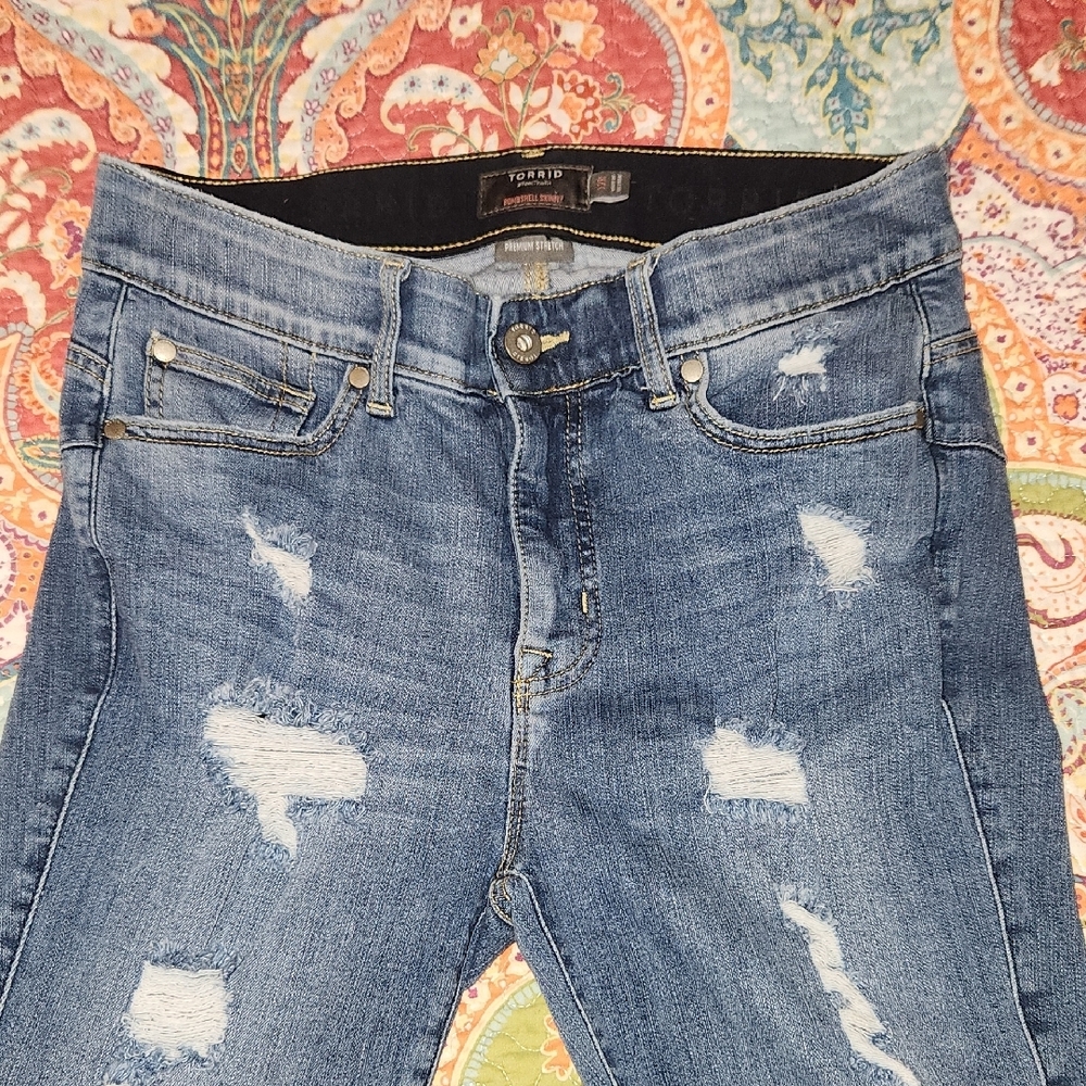 Torrid Blue Skinny Distressed Jeans